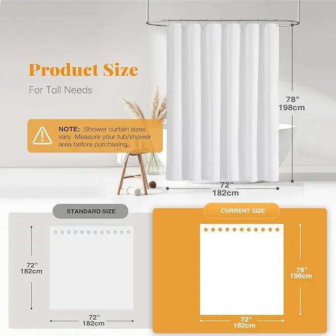 BTTN Long Fabric Shower Curtain - 78 Inches Linen Textured Heavy Duty Hotel Luxury Cloth Shower Curtain Set with 12 Plastic Hooks, Polyester Waterproof Spa Shower Curtains for Bathroom(72"x78", White) - ModernBath