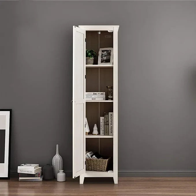 Giantex Tall Storage Cabinet Freestanding Floor Storage Tower with Four Shelves and Single Door, 17x16x72 Inch, Narrow Utility Cabinet for Living Room, Bathroom (Grayish White) - ModernBath