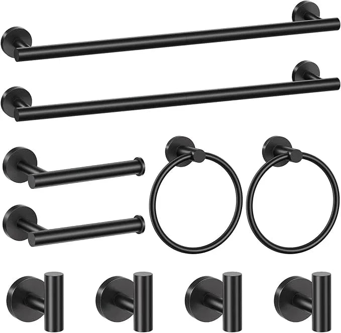 Matte Black Towel Bar Set 10 Pieces Bathroom Hardware Accessories Set Towel Rack Set for Bathroom SUS304 Stainless Steel Toilet Paper Holder Wall Mounted, 23.6 Inch - ModernBath