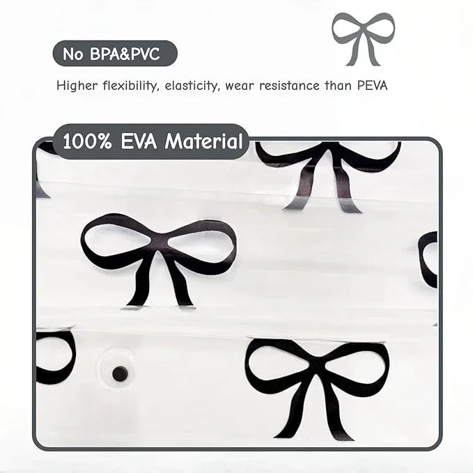 Clear Cute Black Bow Shower Curtain Liner, Plastic Transparent Girly Fancy Shower Curtain, Aesthetic Preppy Shower Curtain Bow Bathroom Decor for Women, 72x72 Shower Curtain Set with Magnets 12 Hooks - ModernBath