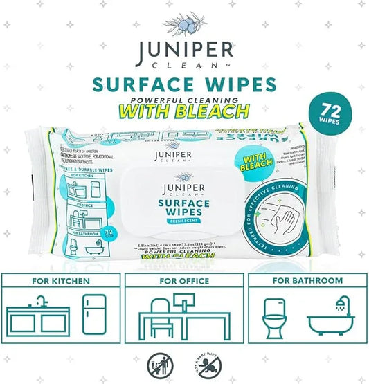 Juniper CLEAN 24 Pack Surface Cleaning Wipes with Bleach, All-Purpose Cleaner for Bathroom, Kitchen, Office, 1728 Count Soft Flow, Fresh Scent, Lint Free & Durable - ModernBath