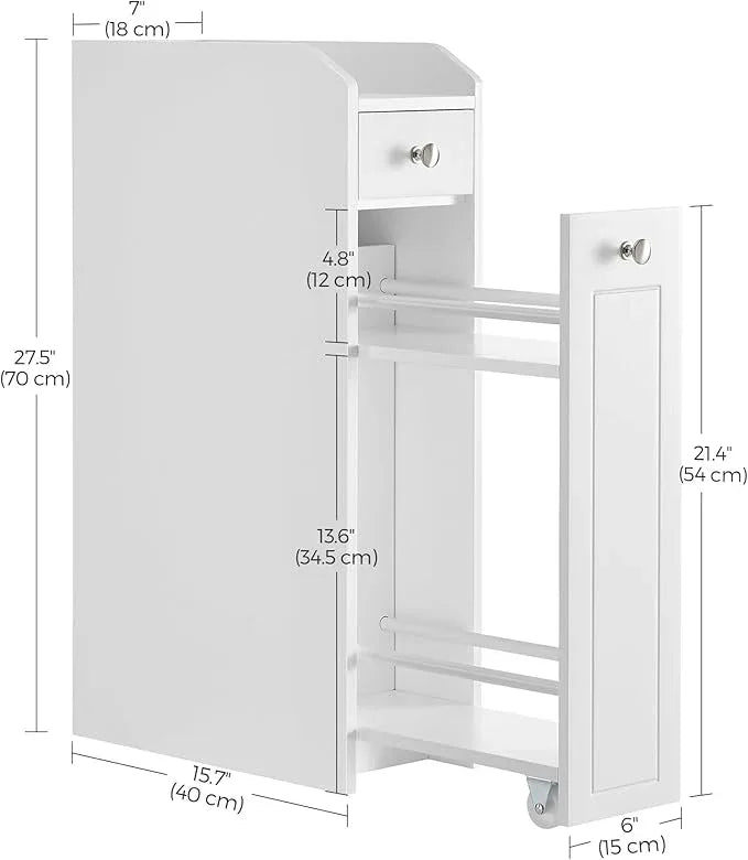 VASAGLE Slim Storage Cabinet, Narrow Storage Organizer with Slide Out Drawers, Freestanding Toilet Paper Holder, Small Space Skinny Cabinet for Bathroom Kitchen Corner, Cloud White UBBC847P31 - ModernBath
