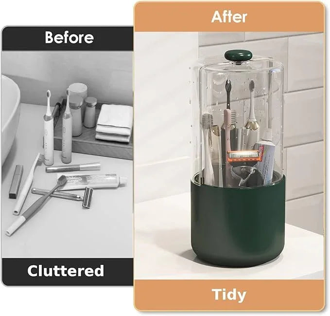 YOOLENS Toothbrush Holder with Cover 360 Rotating 4 Compartments Bathroom Toothpaste Electric Toothbrush Organizer, Dark Green - ModernBath