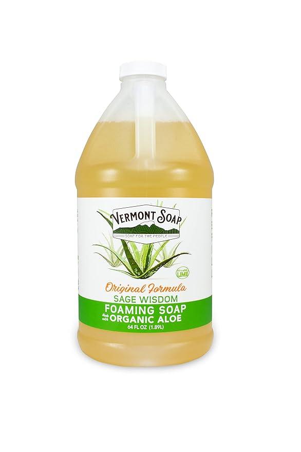 Vermont Soap Organic Sage Lime Wisdom Foaming Hand Soap - Natural Moisturizing Soap for Dry Skin - Fragrance Free Liquid Bathroom Hand Soap - Sage Lime Wisdom - 64 oz - ModernBath