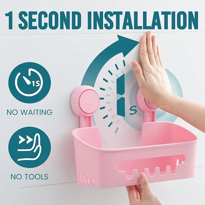 TAILI Shower Caddy Suction Cup 2 Pack, Heavy Duty Bathroom Organizer, Removable Shelves for Inside Shower, Shampoo, Waterproof Suction Plastic Storage for Bathroom Accessories Holder, Pink - ModernBath