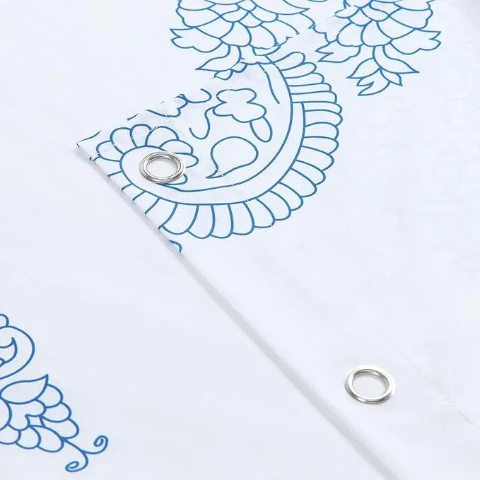 BESTRIPES Fabric Shower Curtain, White and Blue Paisley Damask Medallion Print Shower Curtains for Bathroom, 72" W x 72" H - ModernBath