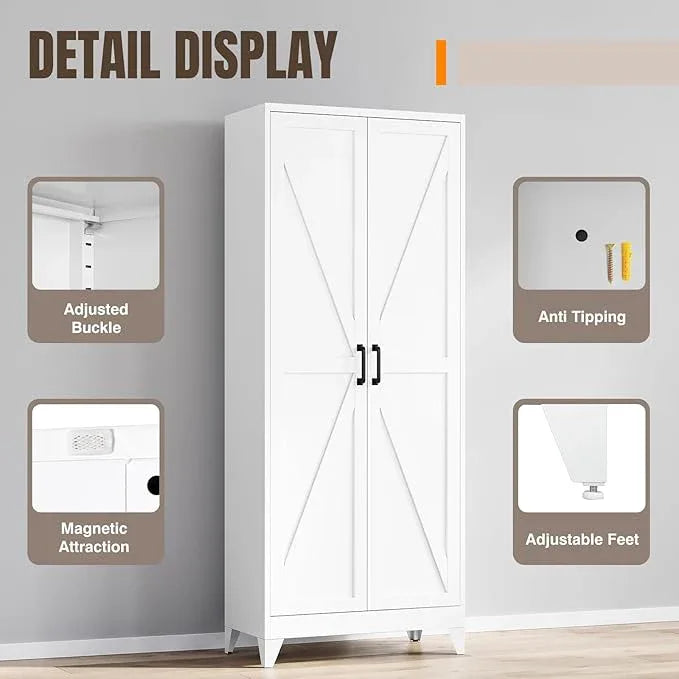 Yizosh Metal Storage Cabinet with Doors and 4 Adjustable Shelves - 75" White Kitchen Pantry Storage,4-Tier Tall Steel Cabinet Locker for Kitchen,Living Room,Dining Room - ModernBath