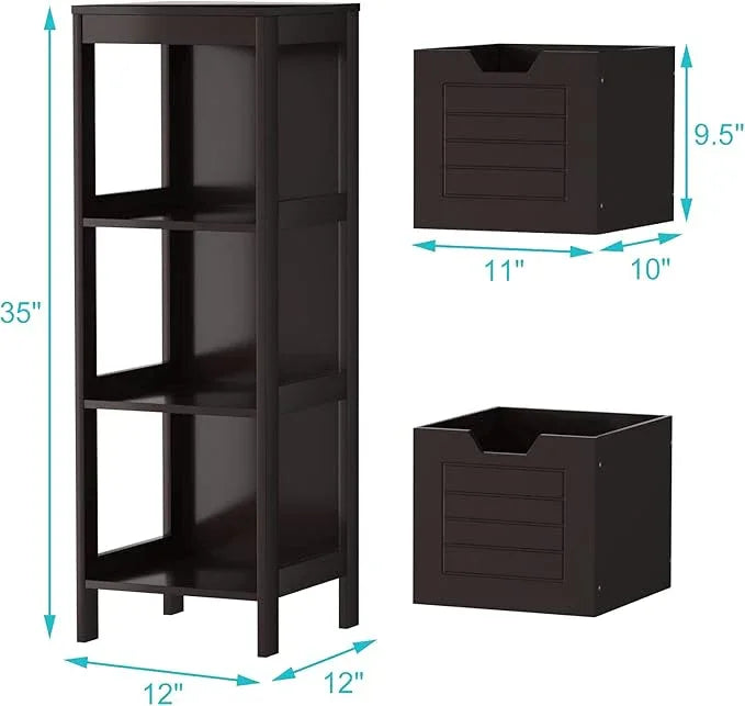 Tangkula Bathroom Floor Cabinet, Narrow Wood Storage Cabinet w/2 Switchable Drawers, Multifunctional Side Cabinet for Bathroom, Freestanding Small Cabinet for Small Spaces, 12 x 12 35 Inch (Espresso) - ModernBath