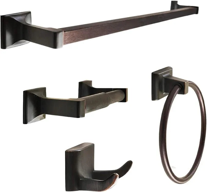 SENTO CELLAR Classic Bathroom Accessories Set, Heavy Duty Metal Bath Hardware Set Wall Mounted, Includes Robe Hook, Standard Toilet Paper Holder, Towel Ring, 24” Towel Bar (4-Piece, Oil-Rubbed Bronze) - ModernBath