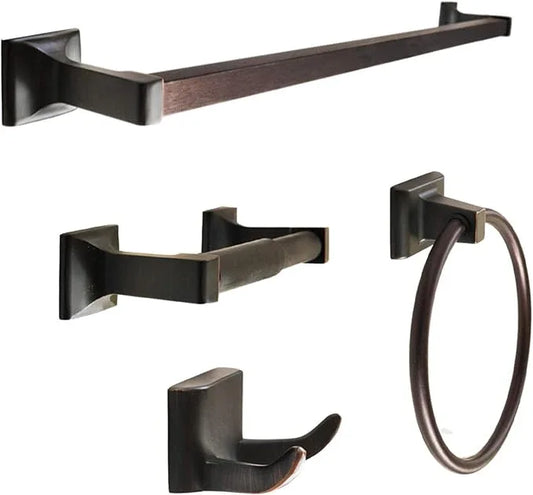 SENTO CELLAR Classic Bathroom Accessories Set, Heavy Duty Metal Bath Hardware Set Wall Mounted, Includes Robe Hook, Standard Toilet Paper Holder, Towel Ring, 24” Towel Bar (4-Piece, Oil-Rubbed Bronze) - ModernBath
