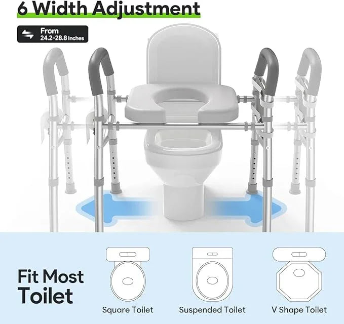 Delog Raised Toilet Seat with Handles, Heavy Duty 400lb Medical Safety Frame, Bathroom Assist Toilet Seat Raiser for Seniors - ModernBath