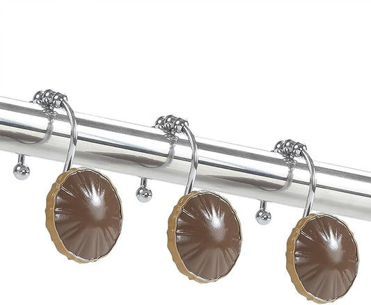 BESTRIPES Shower Curtain Hooks Rings, Decorative Rust Proof Stainless Steel Glide Rollers Shower Hooks Rings for Bathroom Shower Rods Curtains, Set of 12, Brown