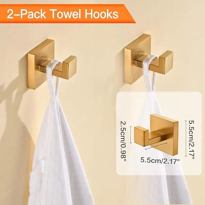 Bathroom Towel Bar Set 5 Pieces Brushed Gold Modern Bathroom Hardware Accessories Set Wall Mounted Include 16-InchTowel Bar,Towel Rack,Toilet Paper Holder with Shelf,Towel Robe Hook - ModernBath