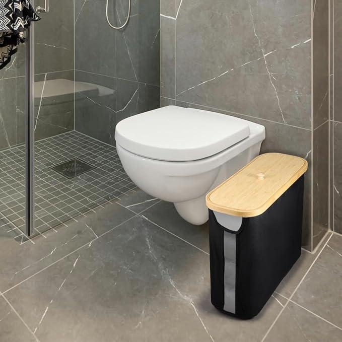 Picowe Toilet Paper Organizer Basket, Black, Holds 9-12 Rolls, With Lid and Easy-Grip Handle, Foldable for Storage, Suitable for Bathroom and Sink - ModernBath