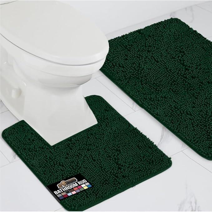 GORILLA GRIP Bathroom Rug Sets, Soft Chenille 2 Piece Area Rugs Set, Toilet Base Mat and 30x20 Carpet, Absorbent Microfiber Washable Mats Dry Quickly, Home Décor and Bath Room Accessories, Hunter - ModernBath