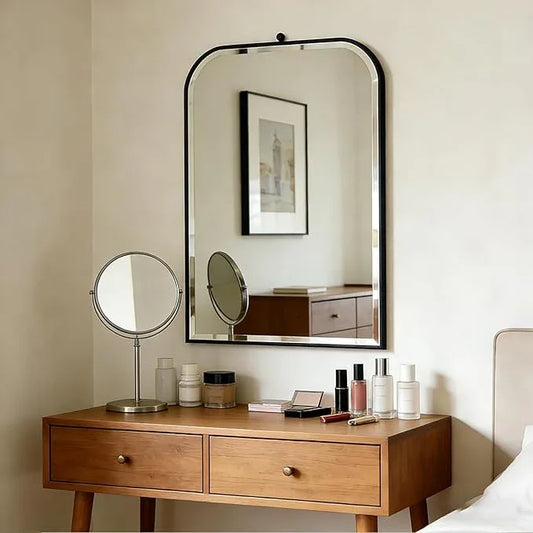 POZINO Rectangle Beveled Mirror, 24"x38" Black Vanity Mirror for Over Sink, Modern Rounded Bathroom Mirrors with Stainless Steel Frame, Oblong Mirrors for Bedroom Living Room Entryway Fireplace - ModernBath