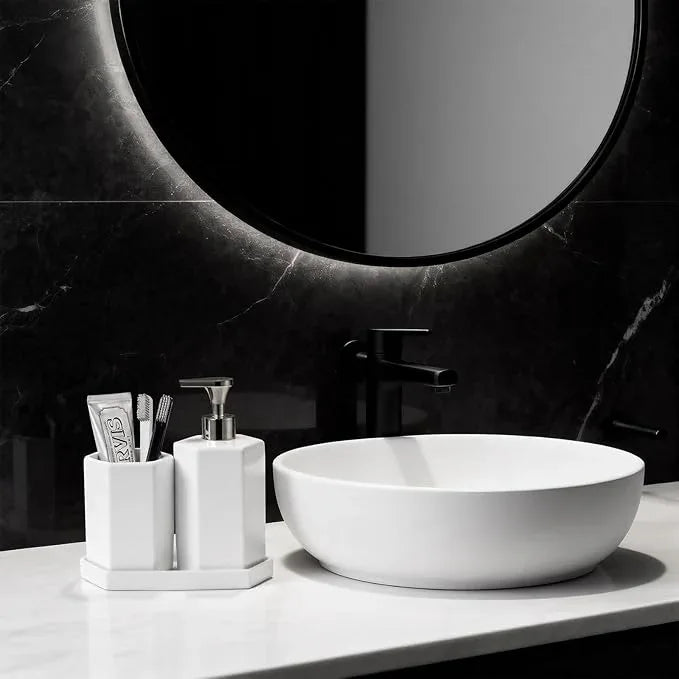 Silver Soap Dispenser Pump Ceramic Bathroom Accessories Complete with Soap Dispenser, Toothbrush Holder, Bathroom Tumbler, and Vanity Tray - Modern Bathroom Decor,3PCS - ModernBath