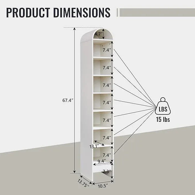 67" Tall Arched Bathroom Storage Cabinet, 8-Tier Modern Farmhouse Storage Cabinet with Adjustable Shelves, Wood Freestanding Cabinet for Bathroom, Living Room, Entryway, Hallway (Antique White) - ModernBath