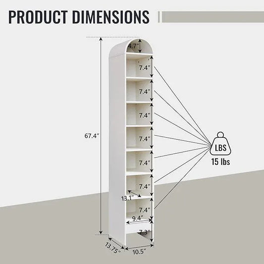 67" Tall Arched Bathroom Storage Cabinet, 8-Tier Modern Farmhouse Storage Cabinet with Adjustable Shelves, Wood Freestanding Cabinet for Bathroom, Living Room, Entryway, Hallway (Antique White) - ModernBath