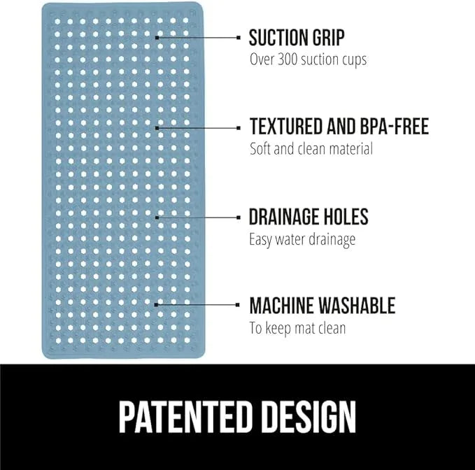 GORILLA GRIP Patented Bath Tub Shower Mat, Machine Washable Bathtub Floor Liner Mats, Suction Cups and Drain Holes to Keep Tubs Clean, Soft on Feet, Bathroom Essentials, 35x16 Inch, Sky Blue Opaque - ModernBath