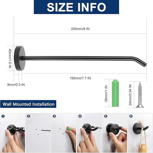 NearMoon Coat Hooks, Wall Mount Hooks for Hanging Hat Hurse Robe, 304 Stainless Steel Heavy Duty Towel Hangers for Bathroom Livingroom Hotel Kitchen Garage, 6 Pack (8 Inch, Matte Black) - ModernBath