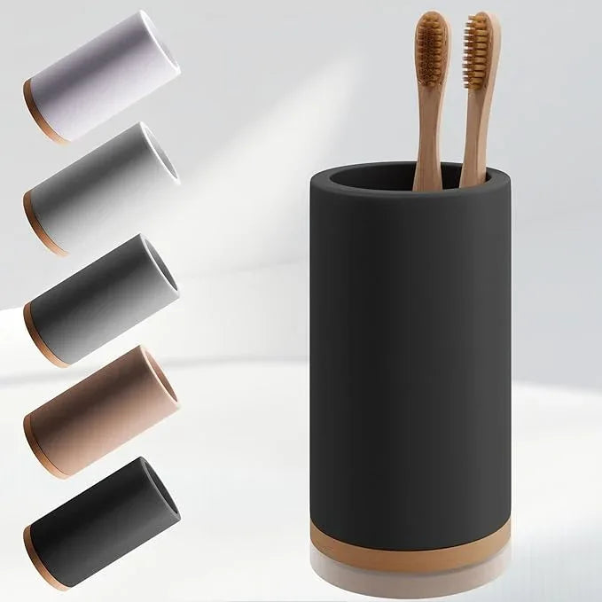 Matani Bamboo Toothbrush Holder Diatomite Tooth Brush Organizer - Storage Stand for Small Bathroom & Counter - Removable Base & Drain Holes, Water-Absorbent & Quick-Drying (Black) - ModernBath