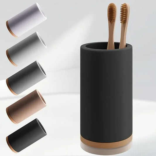 Matani Bamboo Toothbrush Holder Diatomite Tooth Brush Organizer - Storage Stand for Small Bathroom & Counter - Removable Base & Drain Holes, Water-Absorbent & Quick-Drying (Black) - ModernBath