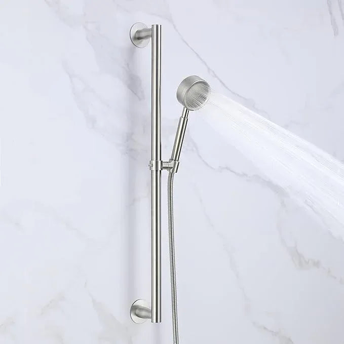 RRAJJ Shower slide bar that is installed by pasting or punching holes，Adjustable height 28 inch of all SUS304 stainless steel Shower Head Holder (all stainless steel- Brushed Nickel) - ModernBath