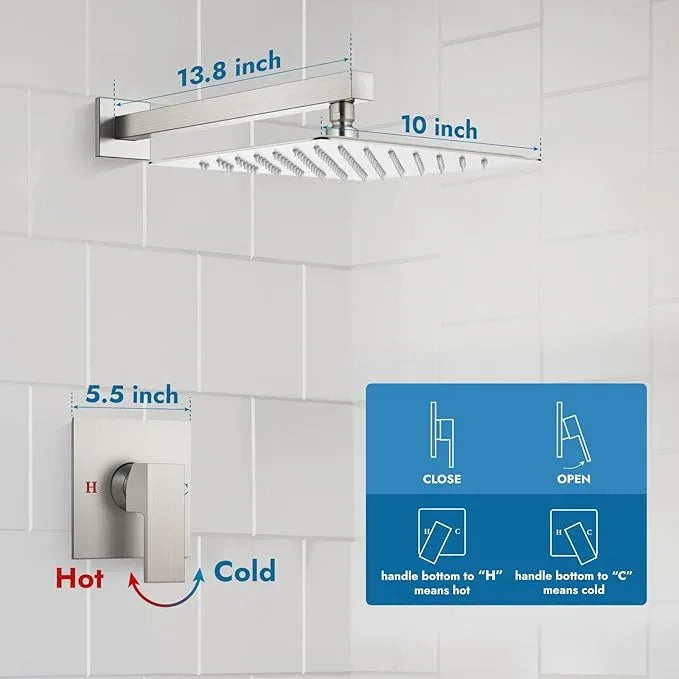 Cinwiny Shower Faucet Set,Shower Head and Handle Set with Valve,Single Handle,Wall Mount 10 Inch Showerhead for Modern Bathroom,Brushed Nickel - ModernBath