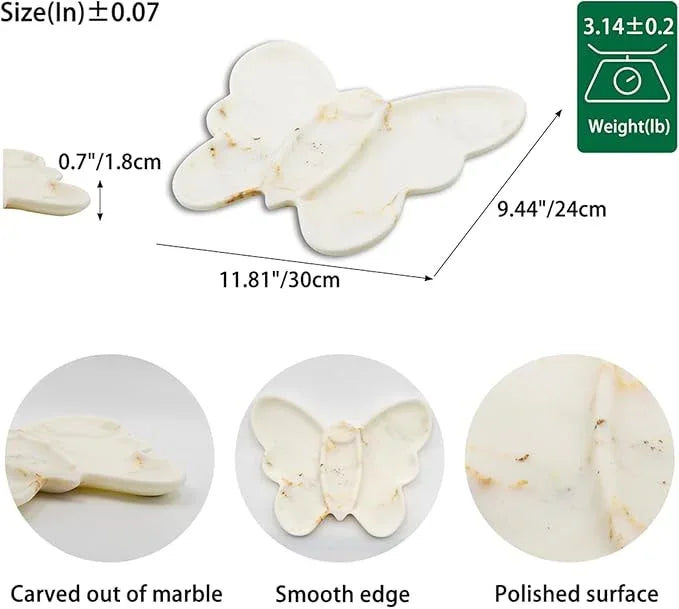 Marmor Real Natural Marble Bathroom Tray for Perfume, Candles, Jewelry Stone Vanity, Bathroom & Kitchen Counter Organizer and Home Decor (Calacatta Gold Marble Butterfly Grid Plate) - ModernBath