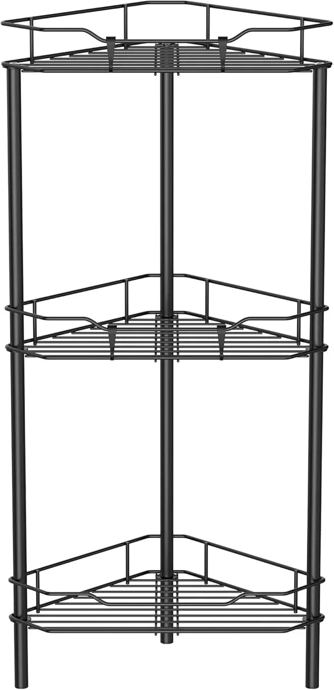 3 Tier Floor Standing Corner Shower Caddy Organizer Shelf with Hooks, Bathroom Shelves Stand Rack, Black - ModernBath