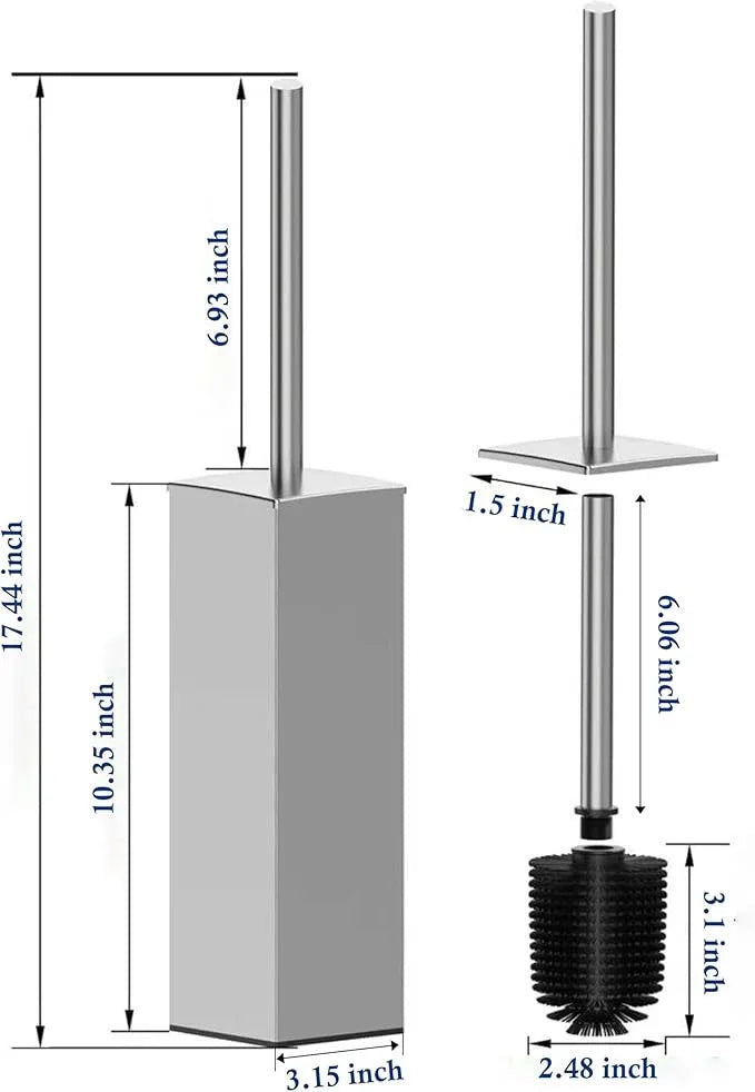 RUACQ Toilet Brush and Holder Set 2pcs,Square Toilet Bowl Brush for Bathroom with 304 Stainless Steel Handle Toilet Cleaner Brush with Durable Scrubbing Bristles,Splash-Proof (Brushed Nickel) - ModernBath