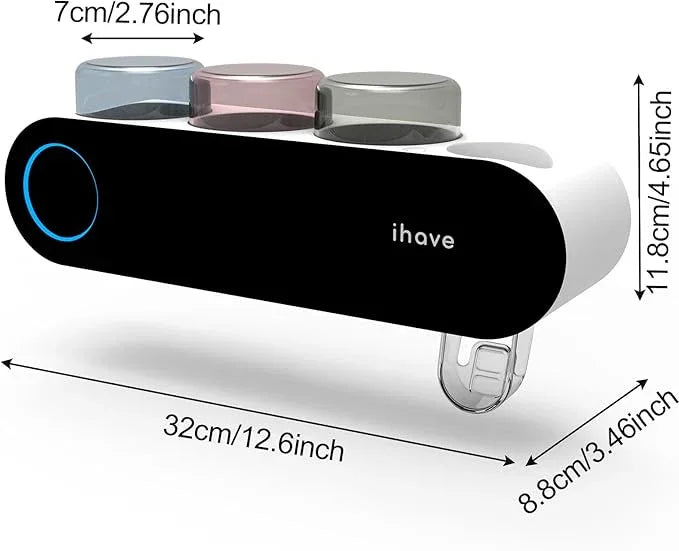 iHave Wall Mounted Electric Toothbrush Holders with 3 Cups, UV Sanitizer, Toothpaste Dispenser, Smart Home Bathroom Accessories & Decor, Black - ModernBath