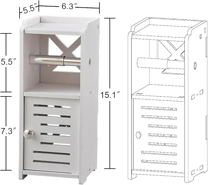 AOJEZOR Toilet Paper Holder Stand: Free Standing PVC Bathroom Cabinet - Small Bathroom Storage for Apartment Dwellers - White - ModernBath