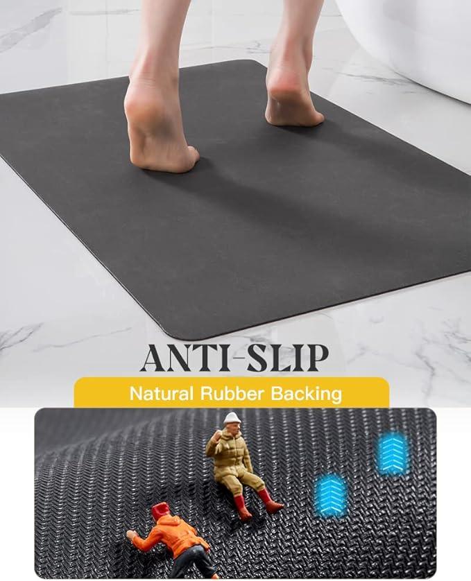MontVoo -Bath Mat Rug-Rubber Backing Non Slip Quick Dry Absorbent Thin Bathroom Rugs Fit Under Door-Faux Suede Surface Bathroom Floor Mats-Shower Rug for in Front of Bathtub Shower Dark Grey 16"x24" - ModernBath