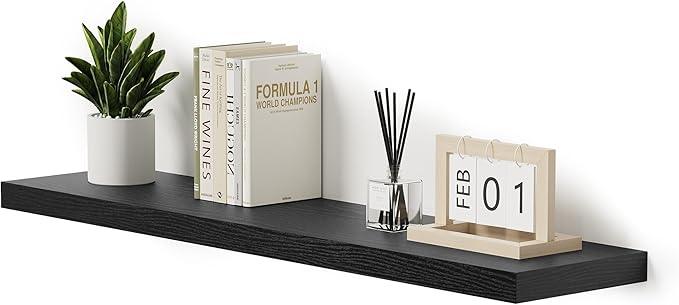 Vivelove Single Floating Shelves 48 Inches, 48 x 10 inch Deep x 1.8 in Thick, Long Wall Shelves Heavy Duty 80 lbs for Bedroom, Living Room, Kitchen, Office, Modern Shelf Book Home Decor, Black - ModernBath