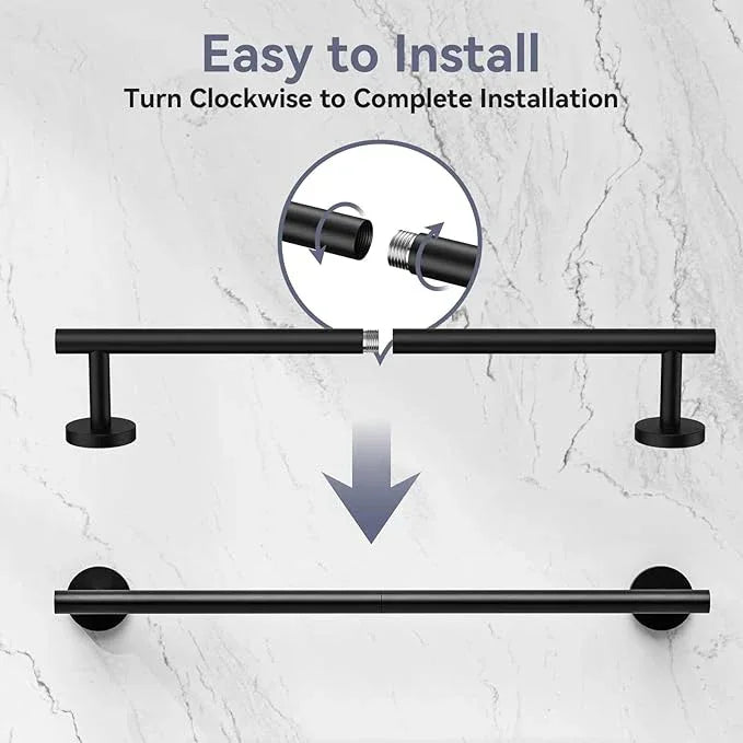 Matte Black Towel Bar, 16 Inch Bathroom Towel Rack, Towel Holder Wall Mounted, Thicken SUS304 Stainless Steel Towel Rod Modern Home Decor (Total Length 18-Inch) - ModernBath