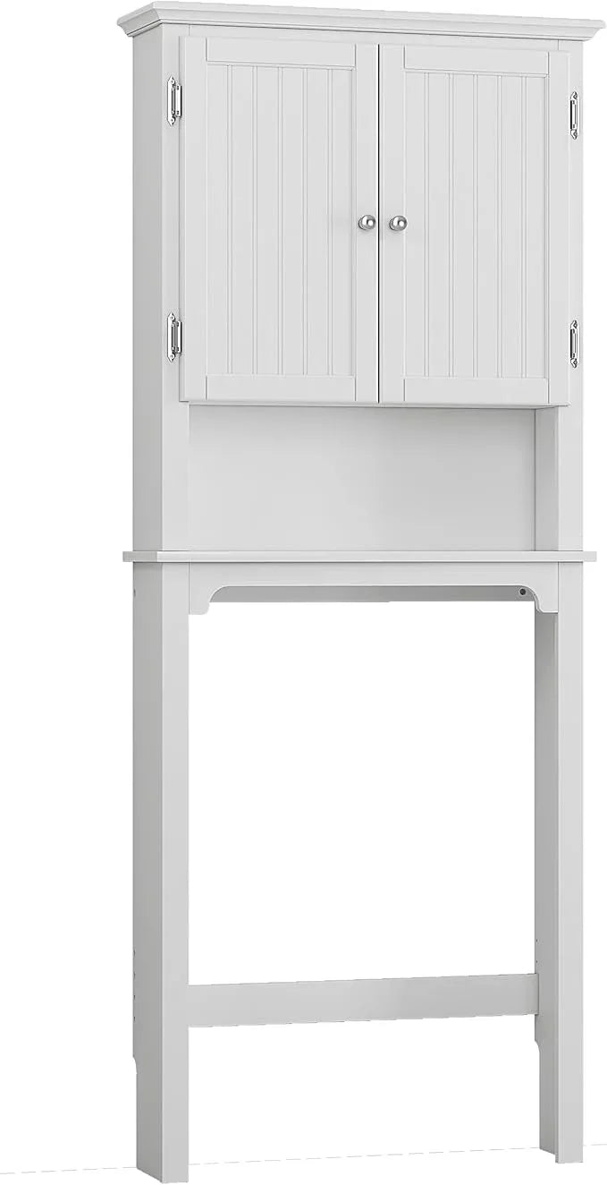 UTEX Over The Toilet Storage Cabinet, Over Toilet Bathroom Organizer with Adjustable Shelves and Double Doors, White - ModernBath