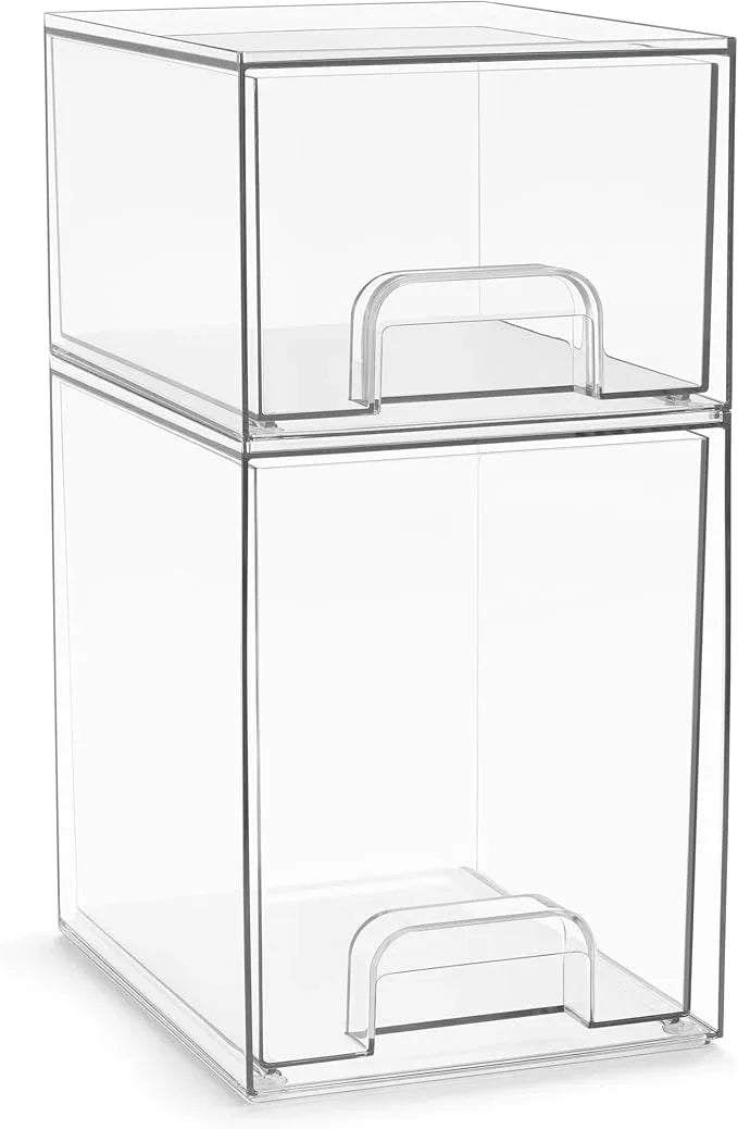 Sorbus Acrylic Storage Containers - 2 Pack, Stackable Storage Bins Set for Bathroom Organization - Clear Acrylic Drawer Organizers - Makeup Case Pull-Out Drawers (7.6’’ and 4.4’’ Tall) - ModernBath