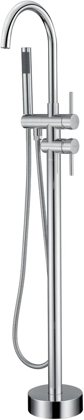 Freestanding Bathtub Faucet Tub Filler Faucets Chrome Floor Mounted Brass Bathroom Faucets with Handheld Shower - ModernBath