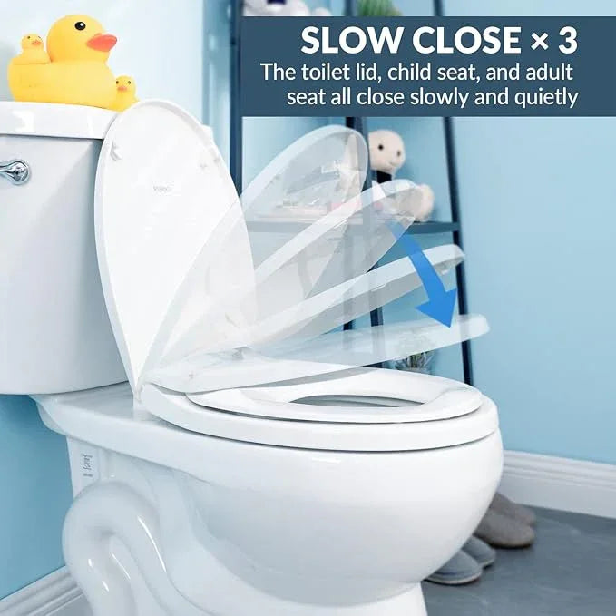 Round Toilet Seat with Slow Close Seat, Easy Clean, Plastic, White, Suitable Standard Round Toilet - ModernBath