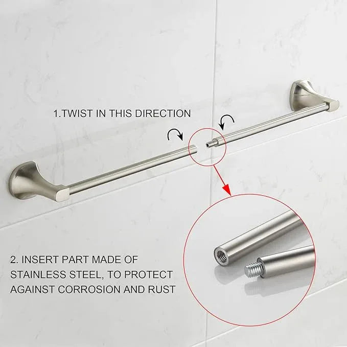 BGL Bathroom Hardware Set Brushed Nickel Adjustable Expandable Towel Bar 4-Piece Bathroom Accessory Set Wall Mounted Robe Hook Toilet Paper Holder Towel Ring Towel Bar - ModernBath