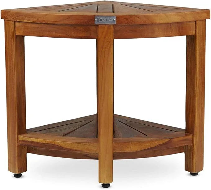 TeakCraft Teak Corner Shower Bench Seat for Bathroom - Waterproof Shower Stool - Fully Assembled, The Saga - ModernBath