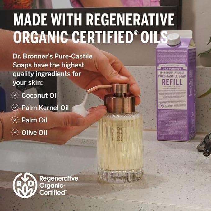 Dr. Bronner's Pure-Castile Liquid Magic Soap Refill - Made with Regenerative Organic Certified Oils, 86% Less Plastic per Quart - 18-in-1 Uses for Face, Body Wash, Hand Soap Refill- Lavender, 32oz - ModernBath