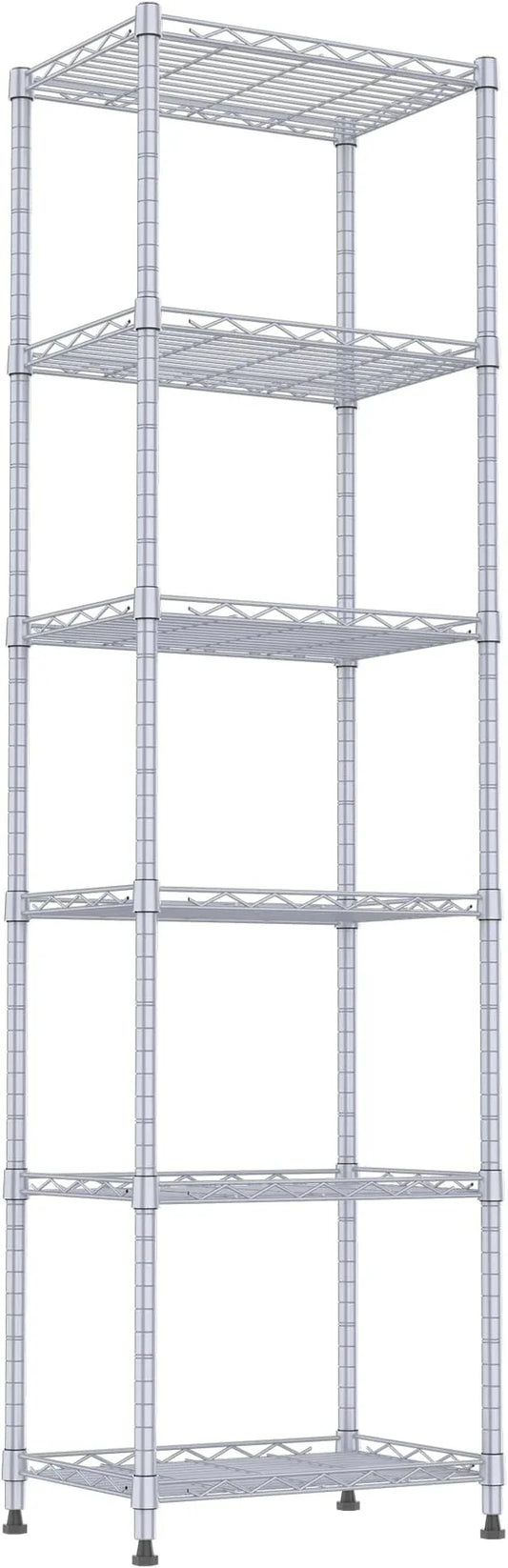 REGILLER 6 Wire Shelving Steel Storage Rack Adjustable Unit Shelves for Laundry Bathroom Kitchen Pantry Closet(Silver, 11.7" D x 16.8" W x 63" H) - ModernBath