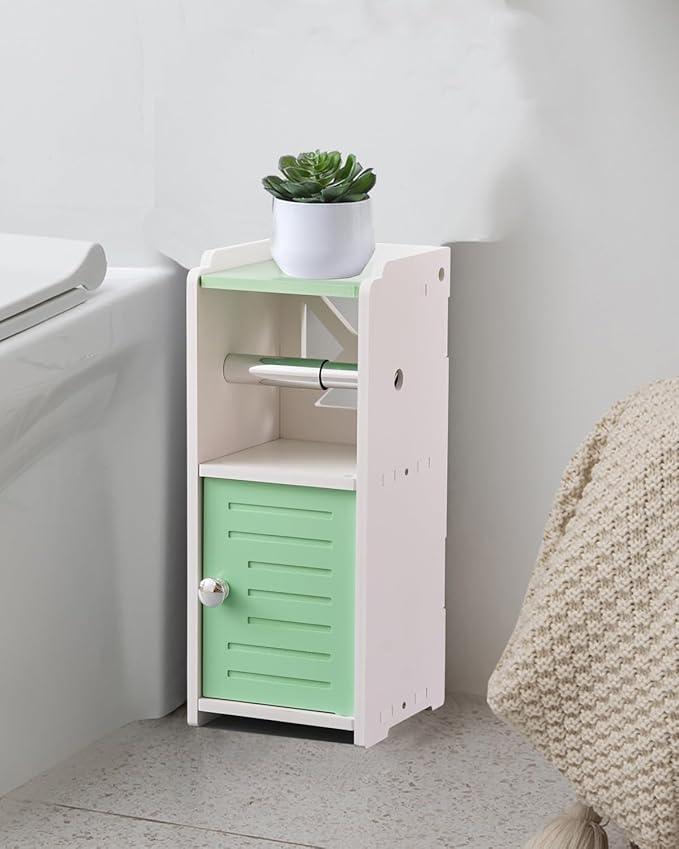 AOJEZOR Toilet Paper Holder Stand: Freestanding PVC Cabinet Storage for Small Bathroom Spaces for Homes and Renters-Mint Green - ModernBath