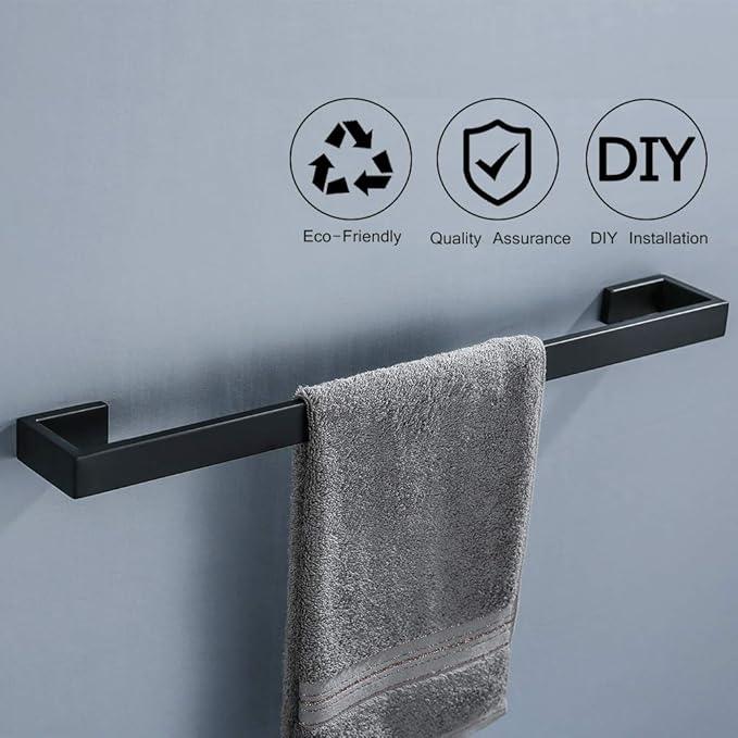 TNOMS 4 Pieces Bathroom Hardware Accessories Set Black Towel Bar Towel Holder Robe Hook Toilet Paper Holder Stainless Steel,Q8-P4BK - ModernBath