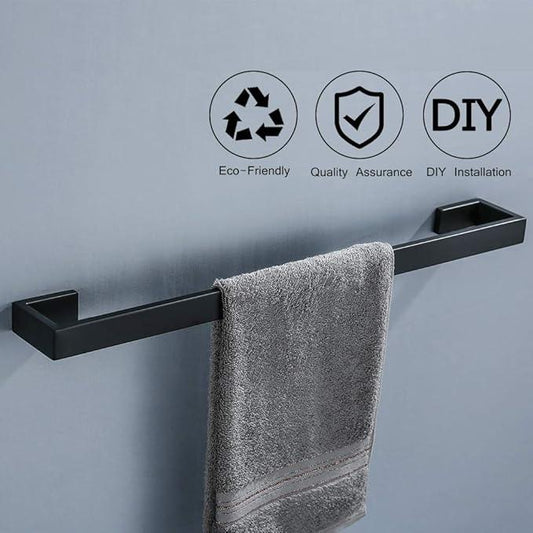 TNOMS 4 Pieces Bathroom Hardware Accessories Set Black Towel Bar Towel Holder Robe Hook Toilet Paper Holder Stainless Steel,Q8-P4BK - ModernBath