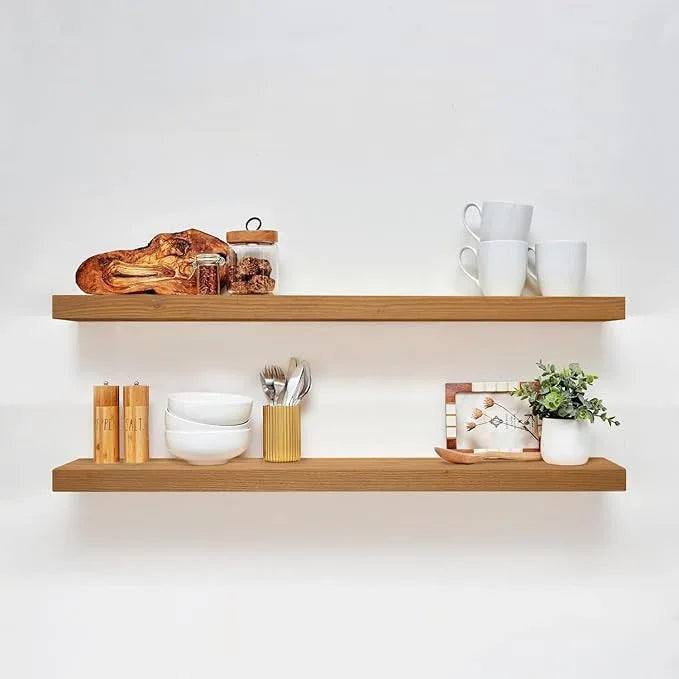 Homeforia 42 inch Golden Oak Floating Shelf, High End Solid Real Wood 42inch Small Floating Shelves for Wall Mounted, Oak Wooden 42in Floating Shelves, Heavy Duty Bracket, 42 X 6.5 X 1.75 in, Set of 2 - ModernBath