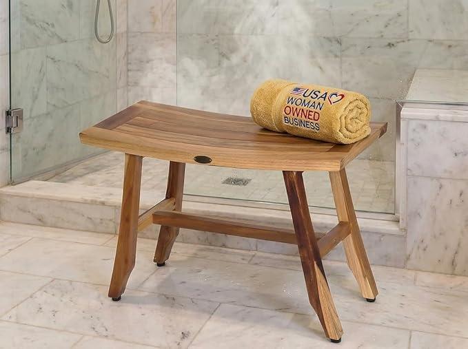EcoDecors Satori Teak Wood Shower Bench, 28 Inch, EarthyTeak Finish - ModernBath